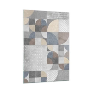 Quadro su vetro - Composizione geometrica astratta con varie forme e sfumature di grigio. - 50x70cm - Fantasia di ceramica - Decorazione murale moderna per soggiorno e camera da letto ARTTOR