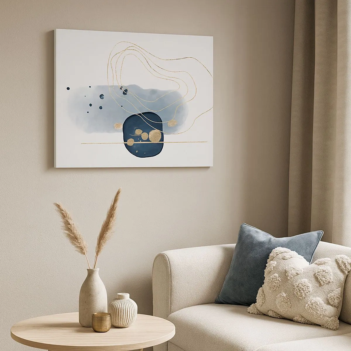Quadro su tela - Stampe su Tela - Astrazione nei toni del blu e dell'oro - 70x50cm - Fantasia blu e oro - Decorazione murale moderna per soggiorno e camera da letto ARTTOR