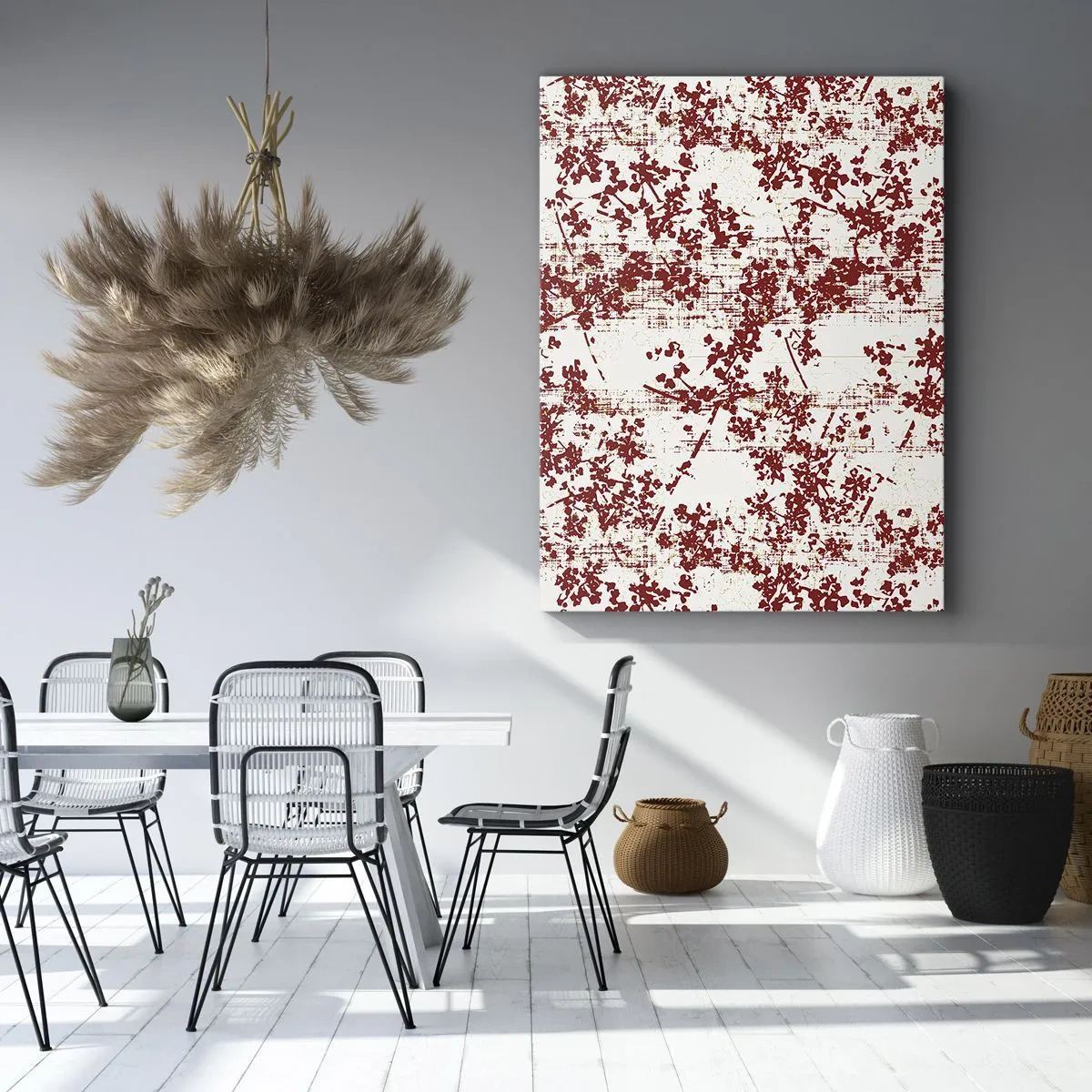 Quadro su tela - Stampe su Tela - Fiori rossi su sfondo bianco in stile artistico - 70x100cm - Come l'antico percalle - Decorazione murale moderna per soggiorno e camera da letto ARTTOR