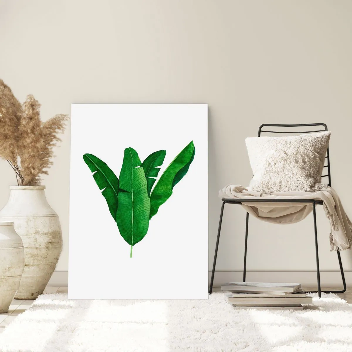 Poster - Illustrazione ad acquerello di foglie di banano disposte simmetricamente su uno sfondo bianco. - 50x70cm - Simmetria verde - Decorazione murale moderna per soggiorno e camera da letto ARTTOR