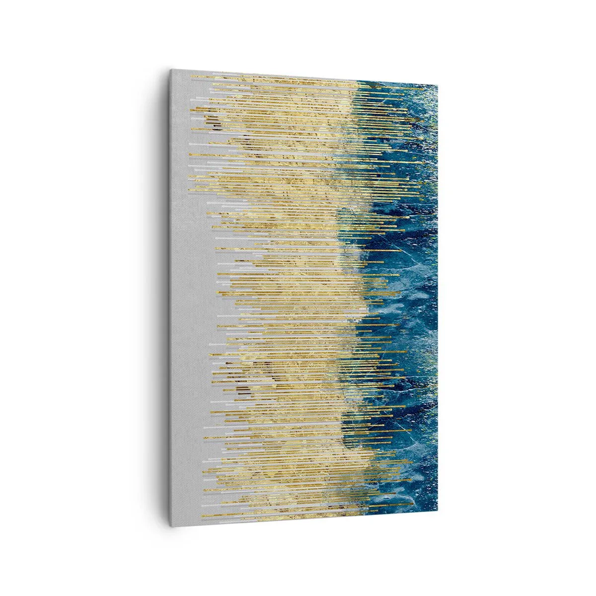 Quadro su tela - Stampe su Tela - Linee dorate su uno sfondo di blu navy e grigio astratto - 80x120cm - Confine dorato - Decorazione murale moderna per soggiorno e camera da letto ARTTOR