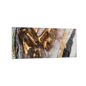 Quadro su vetro - Composizione astratta con elementi in oro e cristalli - 120x50cm - L'elemento della terra - Decorazione murale moderna per soggiorno e camera da letto ARTTOR