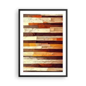Poster in cornice nera - Una composizione astratta di pannelli di legno dai colori caldi. - 50x70cm - L'inno dei legni boschivi - Decorazione murale moderna per soggiorno e camera da letto ARTTOR