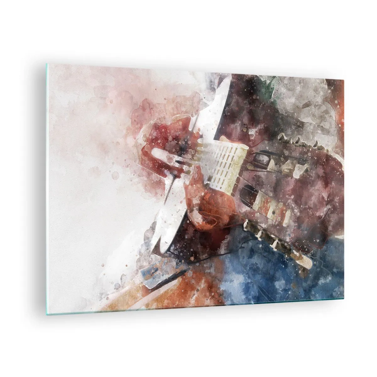 Quadro su vetro - Un dipinto ad acquerello di un chitarrista artistico - 70x50cm - E tu che ne pensi? - Decorazione murale moderna per soggiorno e camera da letto ARTTOR