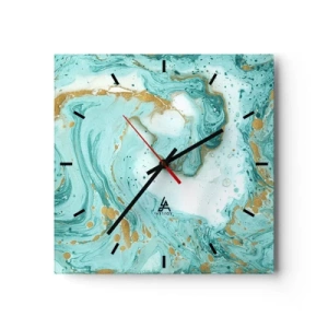 Orologio da parete - Orologio in Vetro - Marmo turchese con accenti dorati in una composizione astratta - 30x30cm - La grande onda del periodo Edo - Decorazione murale moderna per soggiorno e camera da letto ARTTOR