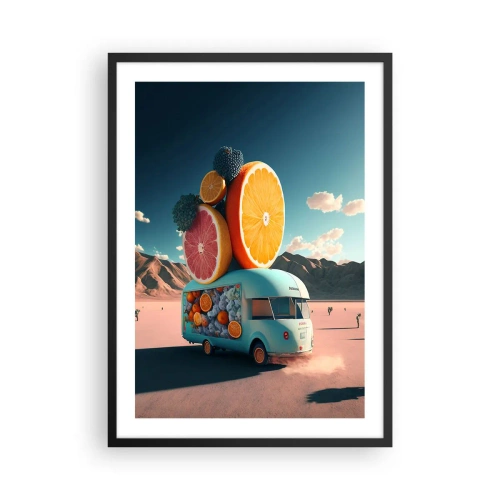 Poster in cornice nera - Un camioncino di frutta di lusso nel deserto - 50x70cm - Il sapore delle vacanze - Decorazione murale moderna per soggiorno e camera da letto ARTTOR
