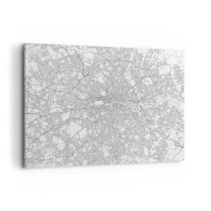 Quadro su tela - Stampe su Tela - Una mappa della città minimalista nei toni del grigio - 100x70cm - Mappa del labirinto di Londra - Decorazione murale moderna per soggiorno e camera da letto ARTTOR
