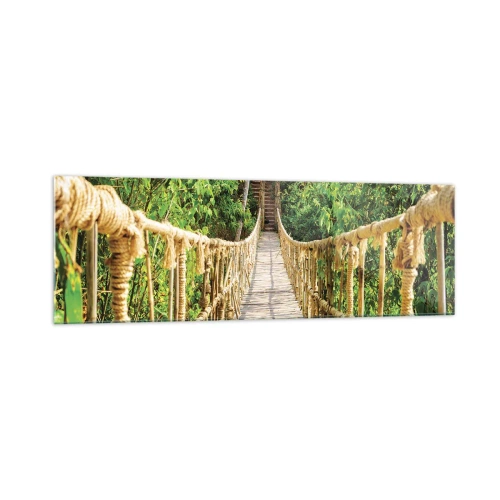 Quadro su vetro - Un ponte sospeso in una foresta tropicale ricca di vegetazione - 160x50cm - Sospeso nel verde - Decorazione murale moderna per soggiorno e camera da letto ARTTOR