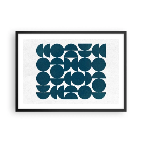 Poster in cornice nera - Forme geometriche nei toni del blu navy su sfondo bianco - 70x50cm - Cerchi e semicerchi - Decorazione murale moderna per soggiorno e camera da letto ARTTOR