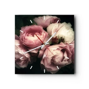 Orologio da parete - Orologio in Vetro - Un bouquet di rose nelle delicate tonalità del rosa e del bianco - 30x30cm - Il fascino della Belle Époque - Decorazione murale moderna per soggiorno e camera da letto ARTTOR