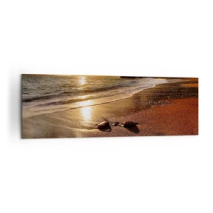 Quadro su tela - Stampe su Tela - Spiaggia al tramonto con pietre sulla riva - 160x50cm - Seguendo il sole verso le colline - Decorazione murale moderna per soggiorno e camera da letto ARTTOR