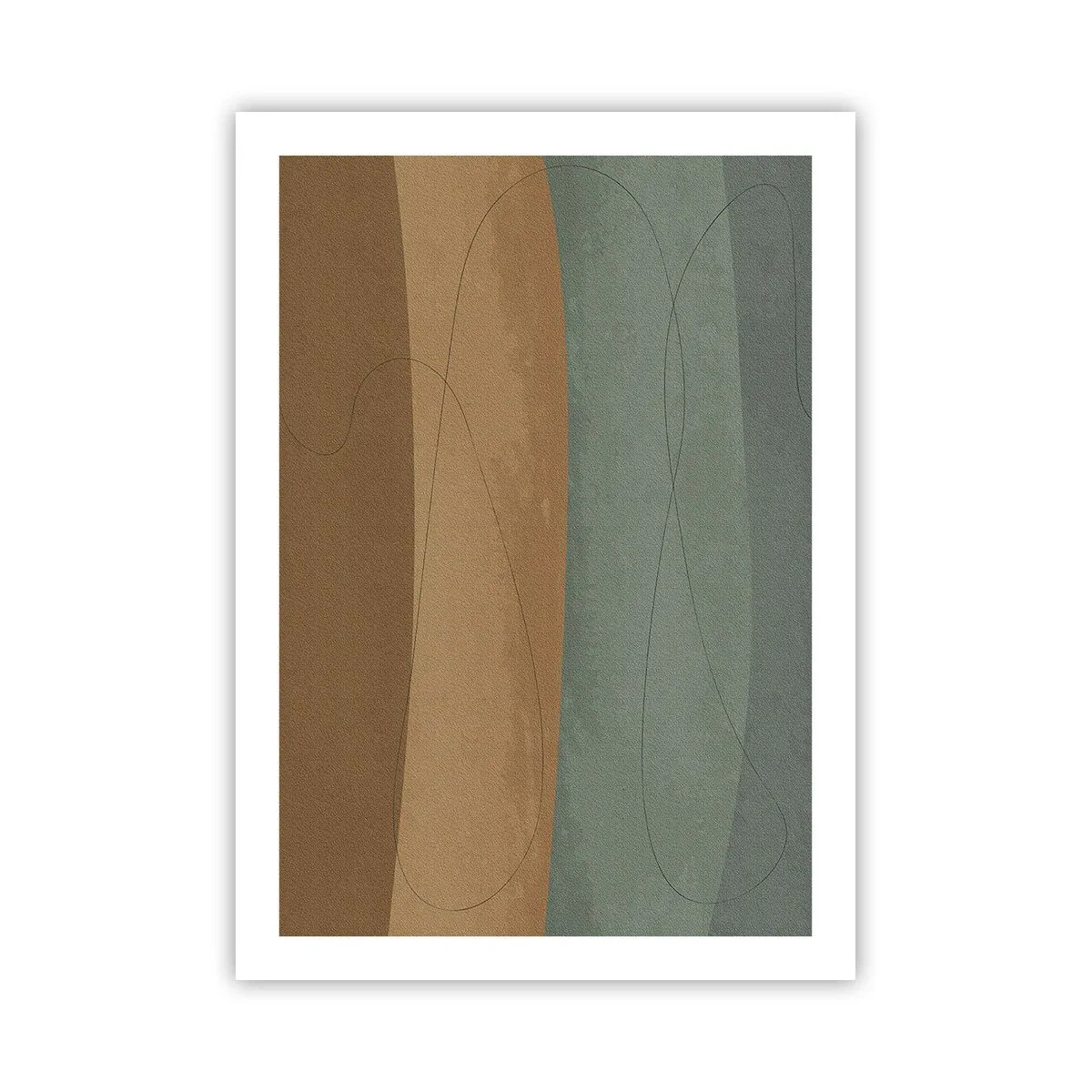 Poster - Linee organiche su sfondi terrosi e verdi - 50x70cm - Composizione orizzontale - Decorazione murale moderna per soggiorno e camera da letto ARTTOR