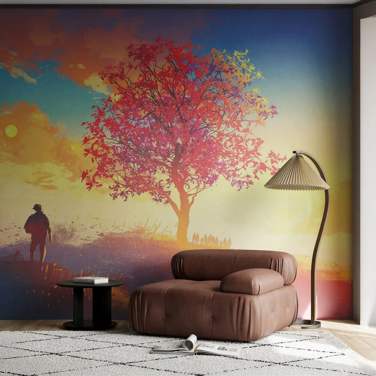 Fotomurali Standard Eco - Pellegrino alla meta - Paesaggio, Albero, Vagabondo - 350x256 cm