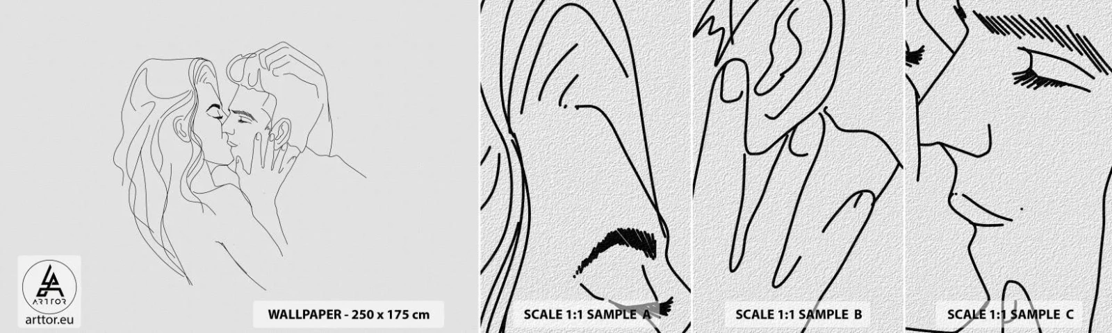 Campione Di Fotomurale Standard Eco - La stessa linea - Grafica, Coppia innamorata, Bacio - 100x30 cm