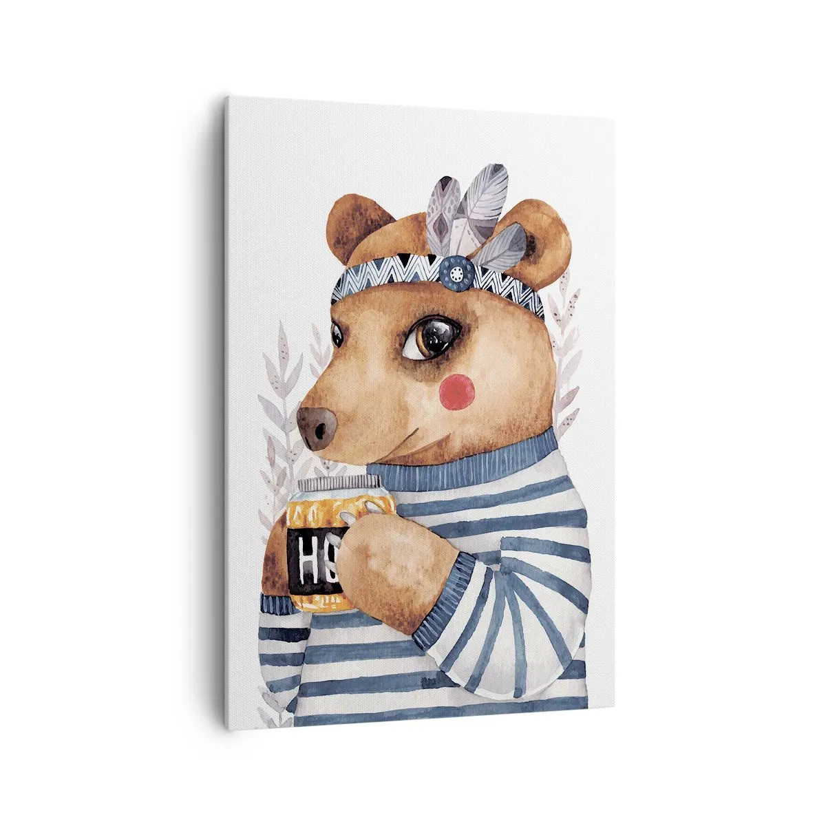 Quadro su tela - Stampe su Tela - Un orsacchiotto con un maglione a righe con una tazza di miele - 70x100cm - Dolce orsetto - Decorazione murale moderna per soggiorno e camera da letto ARTTOR