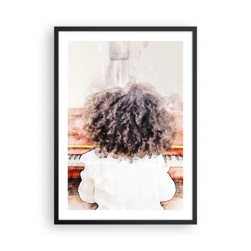 Poster in cornice nera - Un bambino con riccioli folti che suona il pianoforte in stile acquerello - 50x70cm - Nel nuovo mondo - Decorazione murale moderna per soggiorno e camera da letto ARTTOR