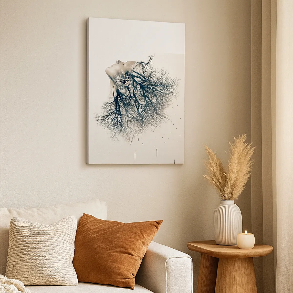 Quadro su tela - Stampe su Tela - Silhouette creativa di una donna e alberi - 50x70cm - In ascolto del sussurro dell'albero - Decorazione murale moderna per soggiorno e camera da letto ARTTOR