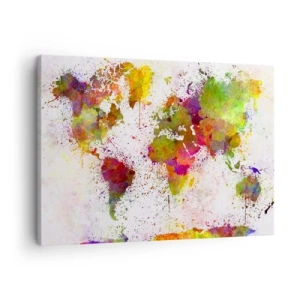 Quadro su tela - Stampe su Tela - Una mappa del mondo colorata in stile astratto - 70x50cm - È successo per caso - Decorazione murale moderna per soggiorno e camera da letto ARTTOR