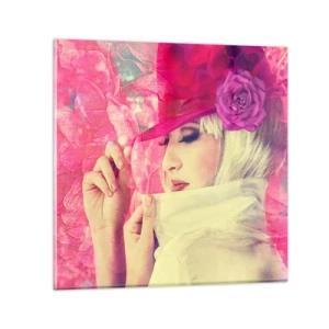 Quadro su vetro - Ritratto retro nei vapori di rosa - 30x30 cm