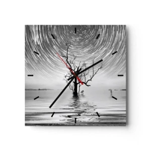 Orologio da parete - Orologio in Vetro - Un albero nell'acqua sotto un cielo notturno con stelle in movimento - 30x30cm - Sinfonia della natura - Decorazione murale moderna per soggiorno e camera da letto ARTTOR