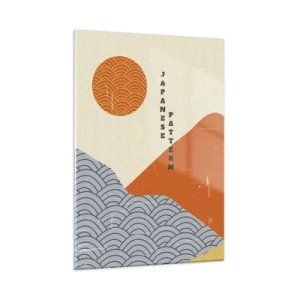 Quadro su vetro - Grafica con motivi giapponesi di montagne e sole - 50x70cm - Spirito giapponese - Decorazione murale moderna per soggiorno e camera da letto ARTTOR