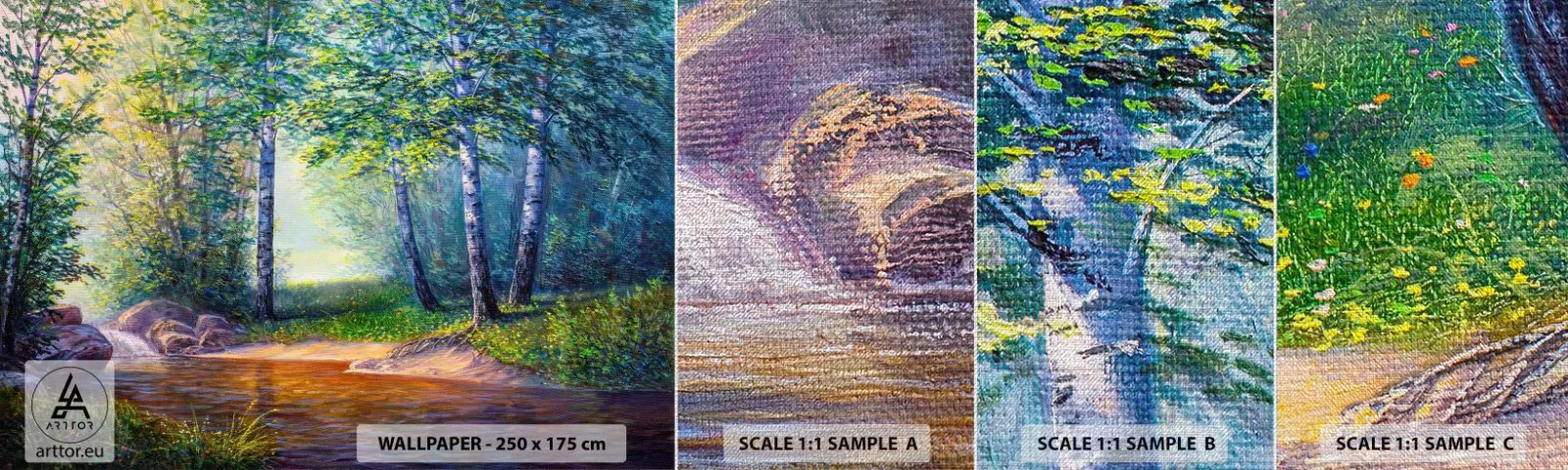 Campione di Fotomurale Premium Canvas - Scena di beatitudine - Paesaggio, foresta, Fiume - 100x30 cm