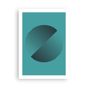 Poster - Grafica circolare minimalista con linee su sfondo turchese - 50x70cm - Cerchio: variazione geometrica - Decorazione murale moderna per soggiorno e camera da letto ARTTOR