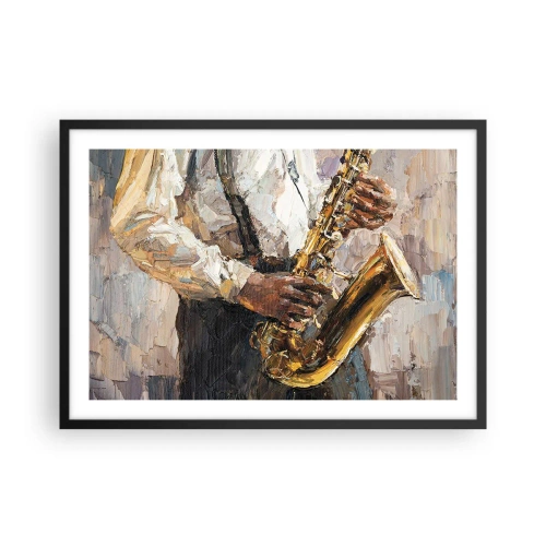 Poster in cornice nera - Un musicista che suona il sassofono in uno stile artistico - 70x50cm - Tempo di assolo - Decorazione murale moderna per soggiorno e camera da letto ARTTOR