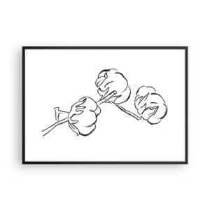 Poster in cornice nera - Un delicato contorno di un ramo di cotone su uno sfondo bianco - 100x70cm - Piumino di cotone - Decorazione murale moderna per soggiorno e camera da letto ARTTOR