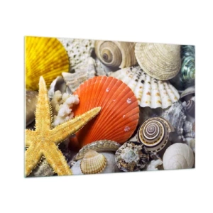 Quadro su vetro - Conchiglie colorate e stelle marine in una composizione marina - 100x70cm - Tesori dell'oceano - Decorazione murale moderna per soggiorno e camera da letto ARTTOR
