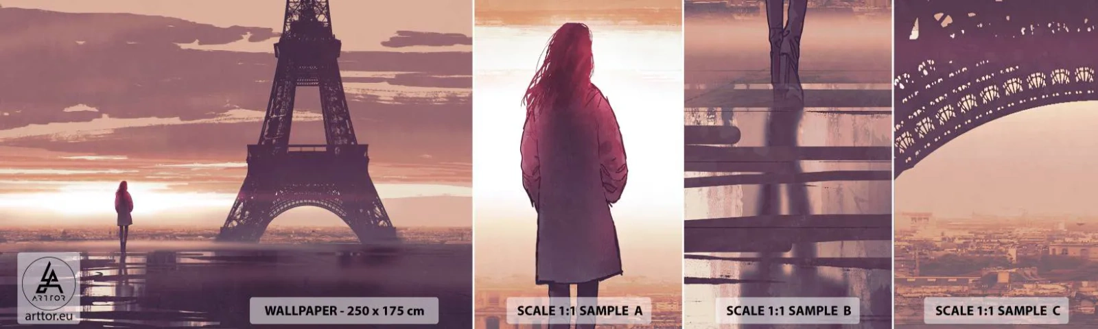 Campione Di Fotomurale Standard Eco - Solo loro due - Città, Torre Eiffel, Parigi - 100x30 cm