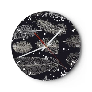 Orologio da parete - Orologio in Vetro - Piume bianche su sfondo nero con dettagli delicati - 30x30cm - Pizzo piumato - Decorazione murale moderna per soggiorno, cucina e camera da letto ARTTOR