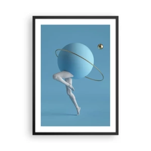 Poster in cornice nera - Una figura con un pianeta come testa in una composizione surrealista - 50x70cm - E i pianeti folleggiano - Decorazione murale moderna per soggiorno e camera da letto ARTTOR