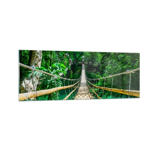 Quadro su vetro - Un ponte sospeso di bambù immerso nel verde - 140x50cm - Ponte sospeso sopra il verde - Decorazione murale moderna per soggiorno e camera da letto ARTTOR
