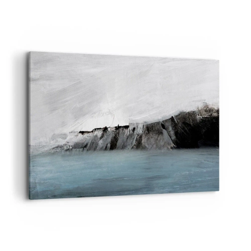 Quadro su tela - Stampe su Tela - Paesaggio astratto con acqua e una costa rocciosa - 120x80cm - Acqua-terra: lo scontro degli elementi - Decorazione murale moderna per soggiorno e camera da letto ARTTOR