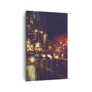 Quadro su tela - Stampe su Tela - Scena notturna della città con luci colorate e riflessi di strada - 80x120cm - Immersa nelle luci della notte - Decorazione murale moderna per soggiorno e camera da letto ARTTOR