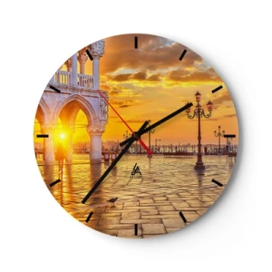 Orologio da parete - Orologio in Vetro - La piazza all'alba con lanterne e colonne architettoniche - 30x30cm - Dove sono tutti? - Decorazione murale moderna per soggiorno, cucina e camera da letto ARTTOR