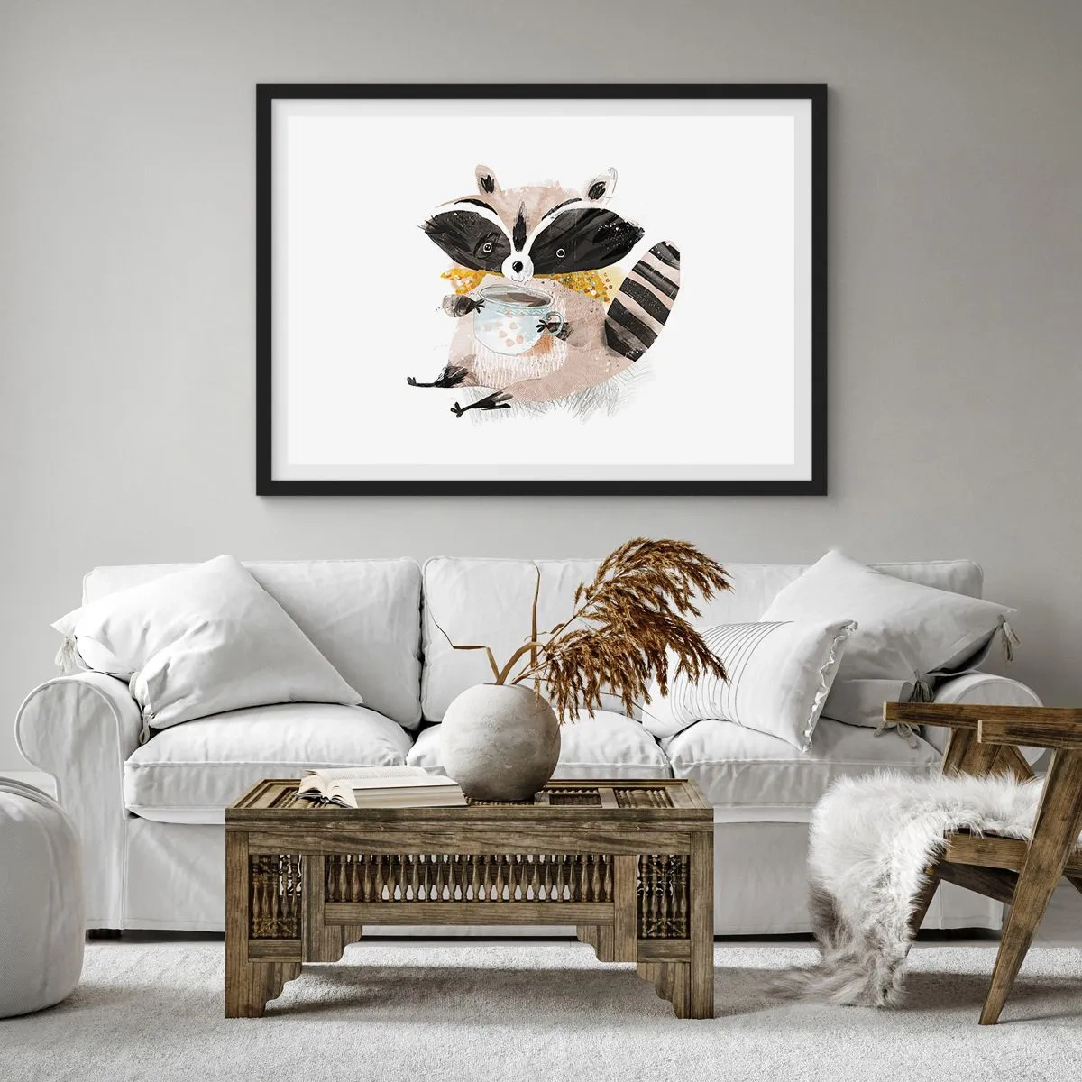 Poster in cornice nera - Il mio amico procione - 50x40 cm