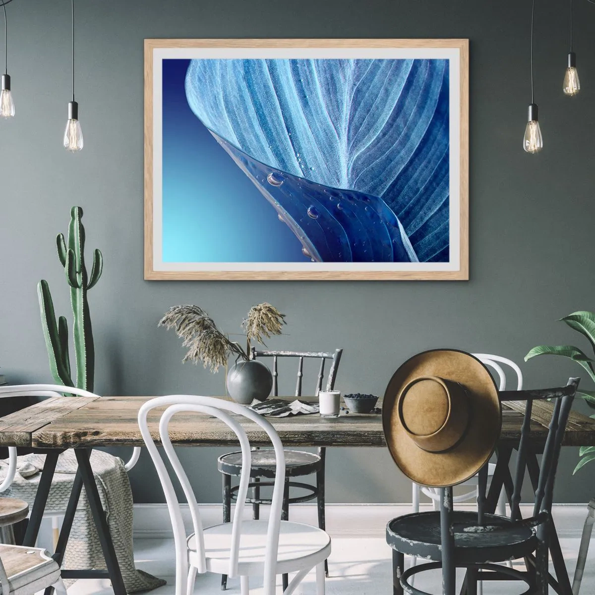 Poster in cornice rovere chiaro - Gocce di blu nascoste - 50x40 cm