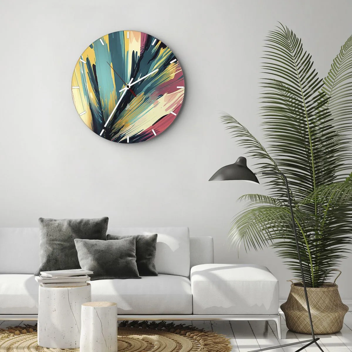 Orologio da parete - Orologio in Vetro - Un'esplosione di colori nello stile di pennellate espressive. - 30x30cm - Composizione: esplosione di gioia - Decorazione murale moderna per soggiorno, cucina e camera da letto ARTTOR