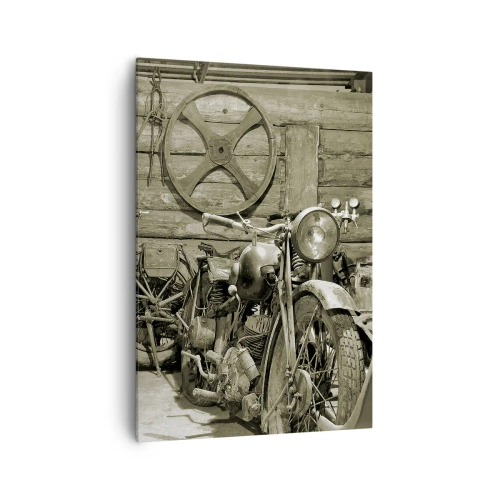 Quadro su tela - Stampe su Tela - Officina retrò con motociclette e attrezzi - 70x100cm - Nel capanno di zio Alfredo - Decorazione murale moderna per soggiorno e camera da letto ARTTOR