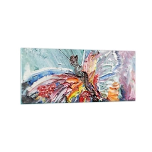Quadro su vetro - Farfalla colorata in impasto su sfondo pastello - 120x50cm - Dipinto dalla natura - Decorazione murale moderna per soggiorno e camera da letto ARTTOR