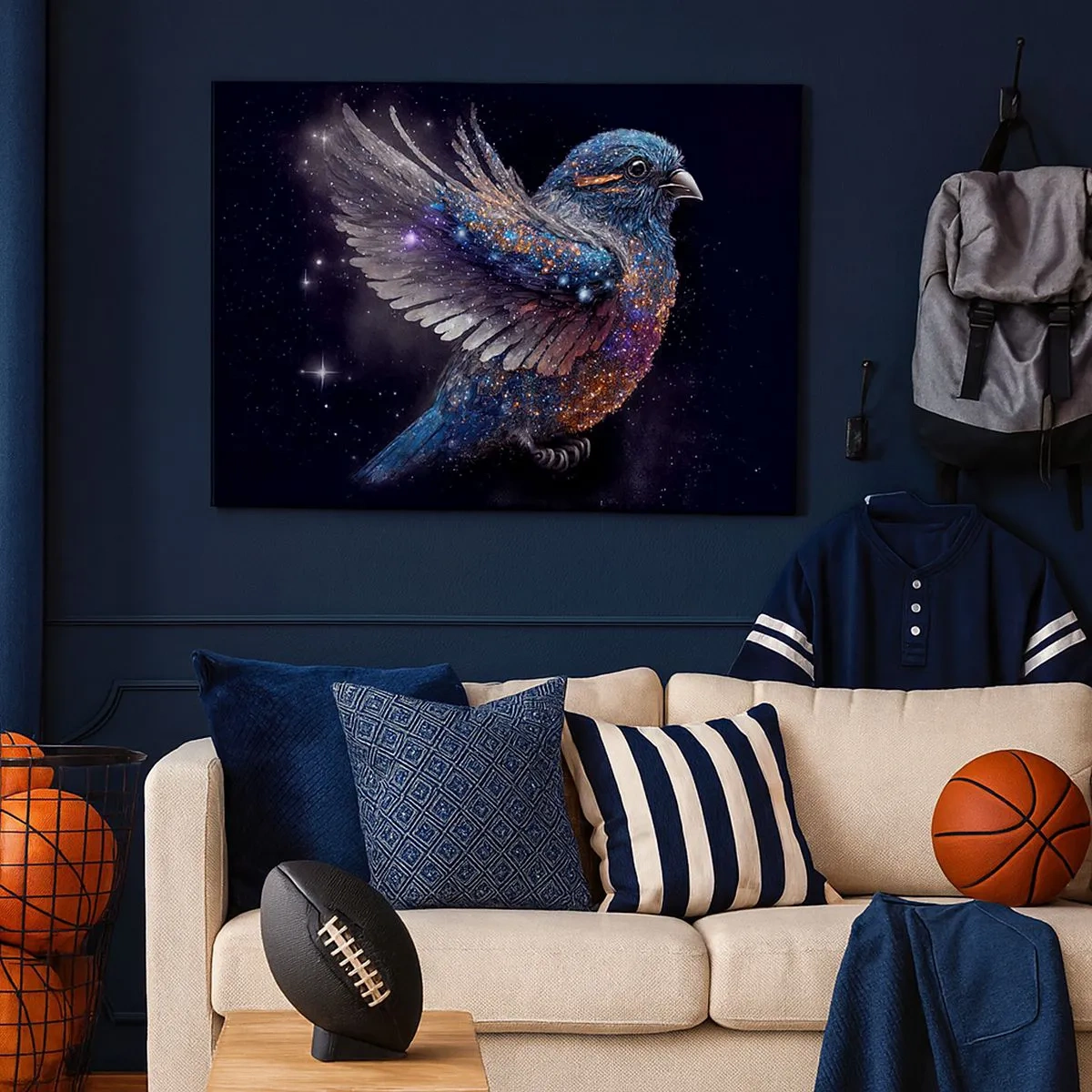 Quadro su tela - Stampe su Tela - Un passero in stile spaziale con una lucentezza diamantata - 70x50cm - Passero di diamante - Decorazione murale moderna per soggiorno e camera da letto ARTTOR