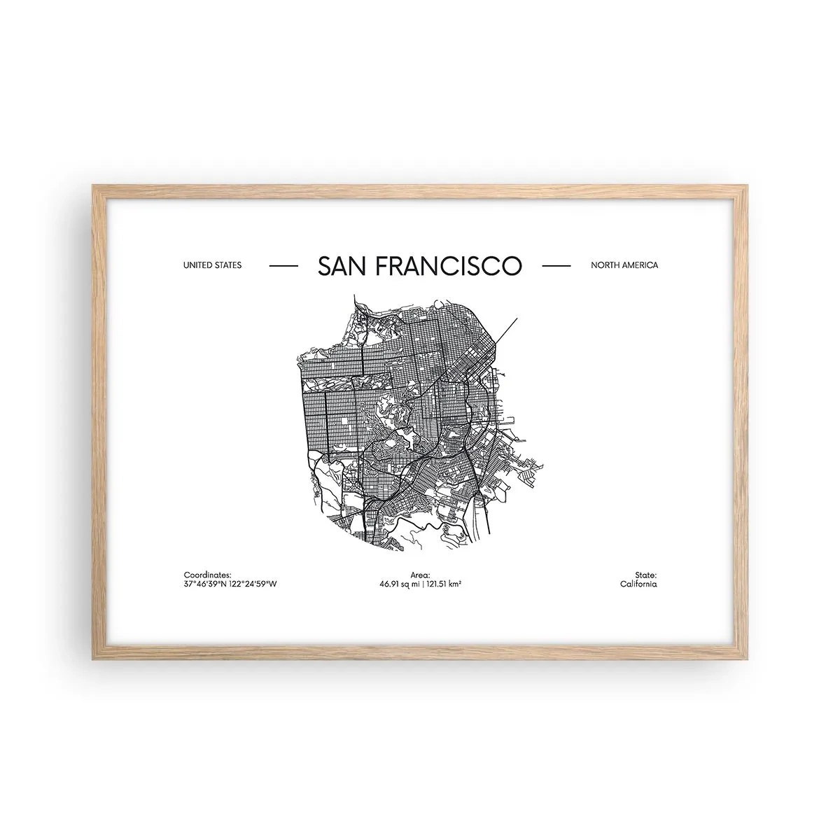 Poster in cornice rovere chiaro - Anatomia di San Francisco - 70x50 cm