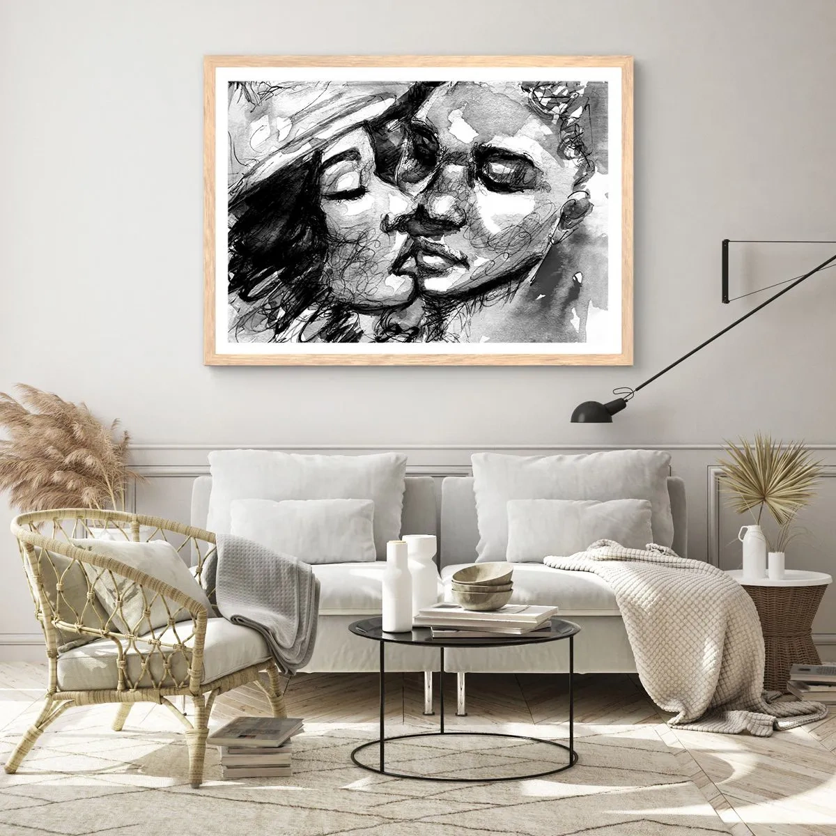 Poster in cornice rovere chiaro - Un attimo di tenerezza - 50x40 cm