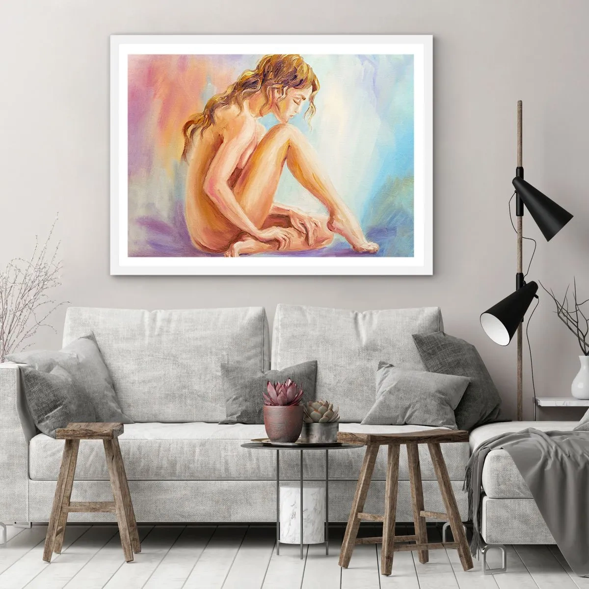 Poster in cornice bianca - Nudo di giovane - 100x70 cm
