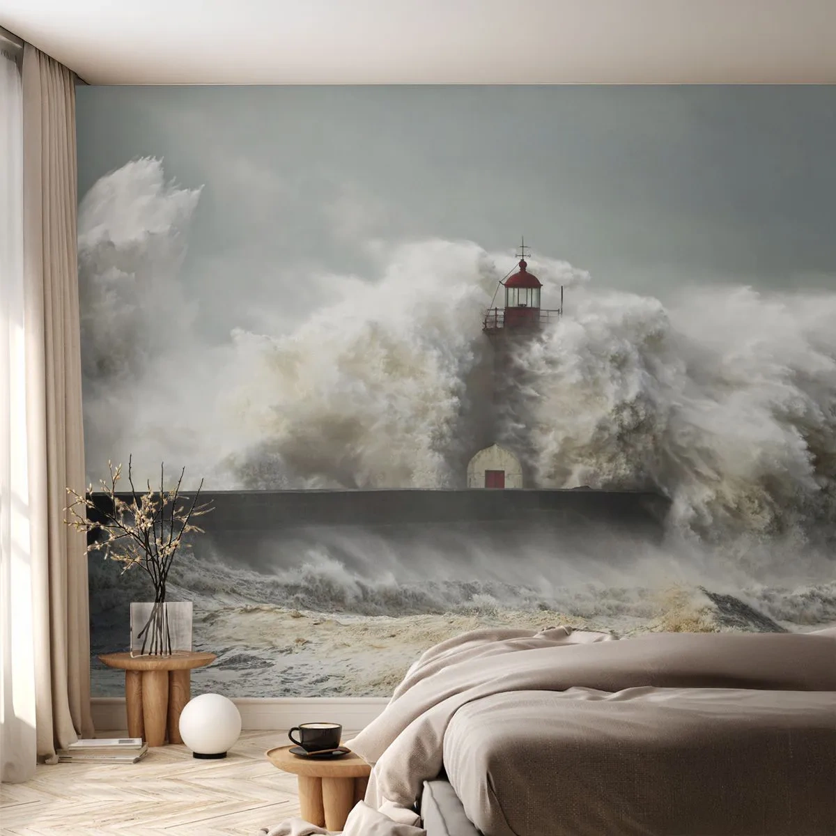Fotomurali Premium Sand - L'ira dell'oceano - Paesaggio, Faro, Tempesta - 100x70 cm