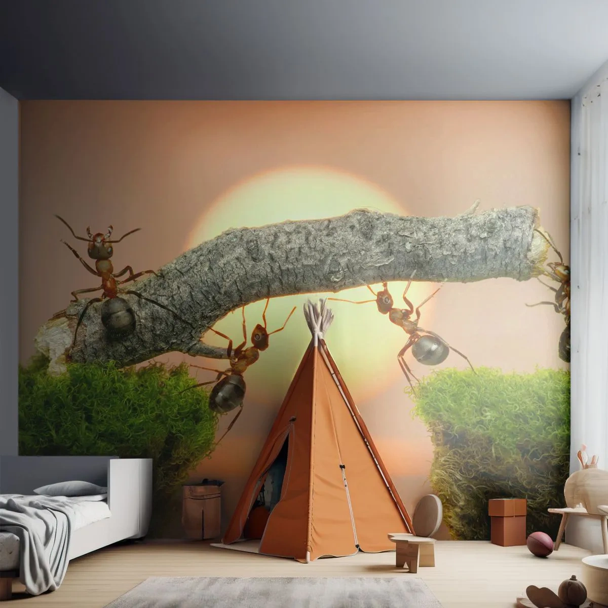 Fotomurale su misura Premium Canvas - Gioioso lavoro comune - Natura, Formiche, Tramonto