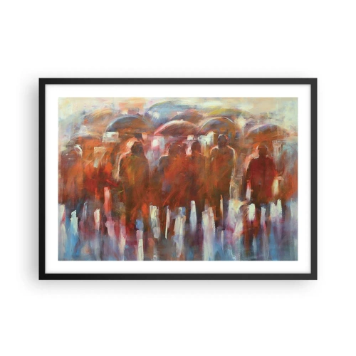 Poster in cornice nera - Una folla di persone con ombrelli in un ambiente piovoso e artistico - 70x50cm - Uguali nella pioggia e nella nebbia - Decorazione murale moderna per soggiorno e camera da letto ARTTOR