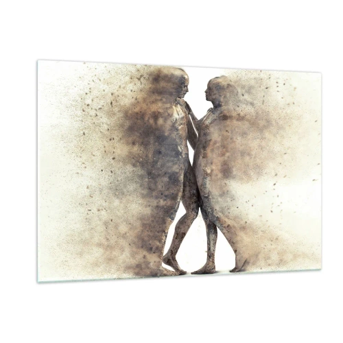 Quadro su vetro - Silhouette astratte di due figure in stile polveroso - 120x80cm - Nati dalla polvere, per amare - Decorazione murale moderna per soggiorno e camera da letto ARTTOR